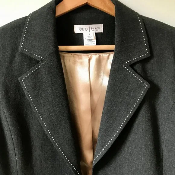 WHBM Grey Blazer Suit Jacket White Stitching, Size 8 - Picture 7 of 16